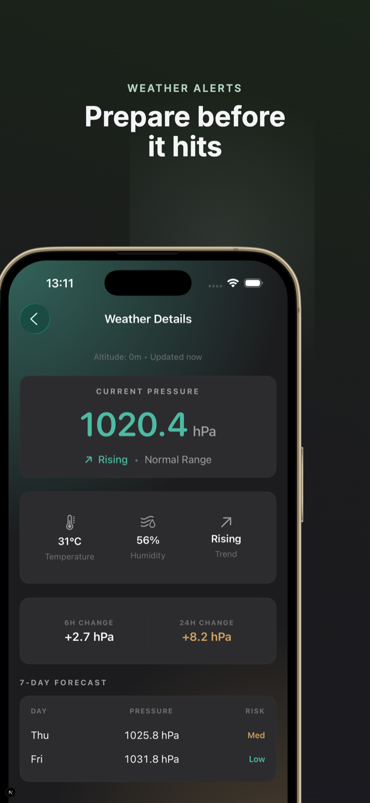 Migra barometric pressure weather alert screen